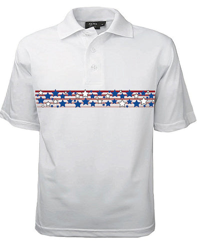 AKWA Men's Patriotic Polo (Stars & Stripes) american t shirt 